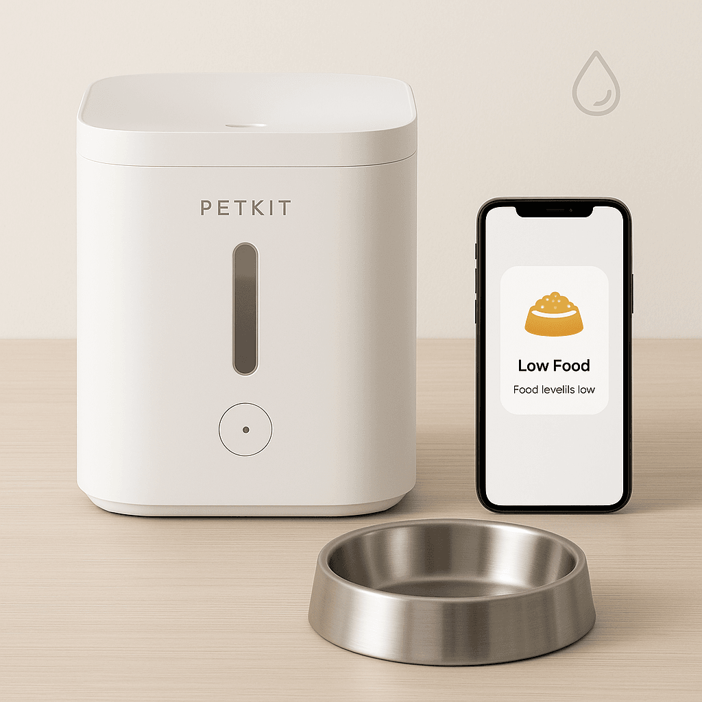PETKIT 3L stainless steel smart feeder with low food alert on mobile app