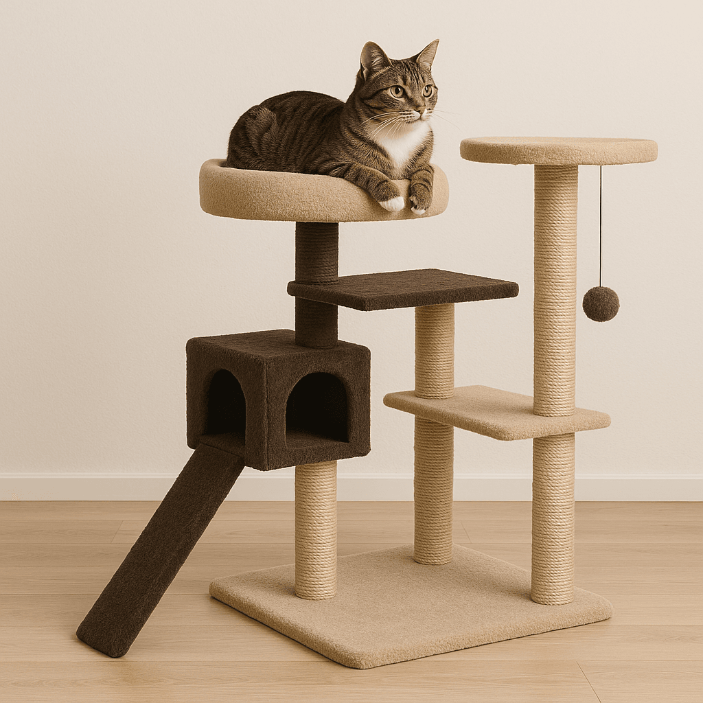 Cat climbing tree structure for mental and physical stimulation