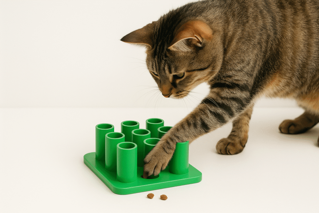 Curious cat digging for treats inside the Catit Senses 2.0 Digger puzzle feeder