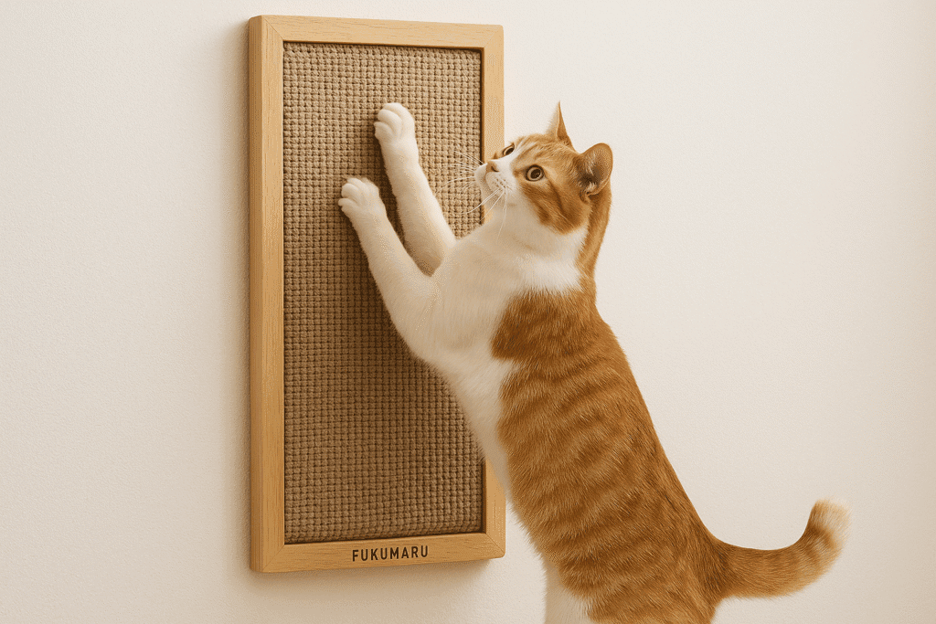 Fukumaru wall-mounted cat scratcher board with sisal surface. One of the best smart cat scratchers 2025