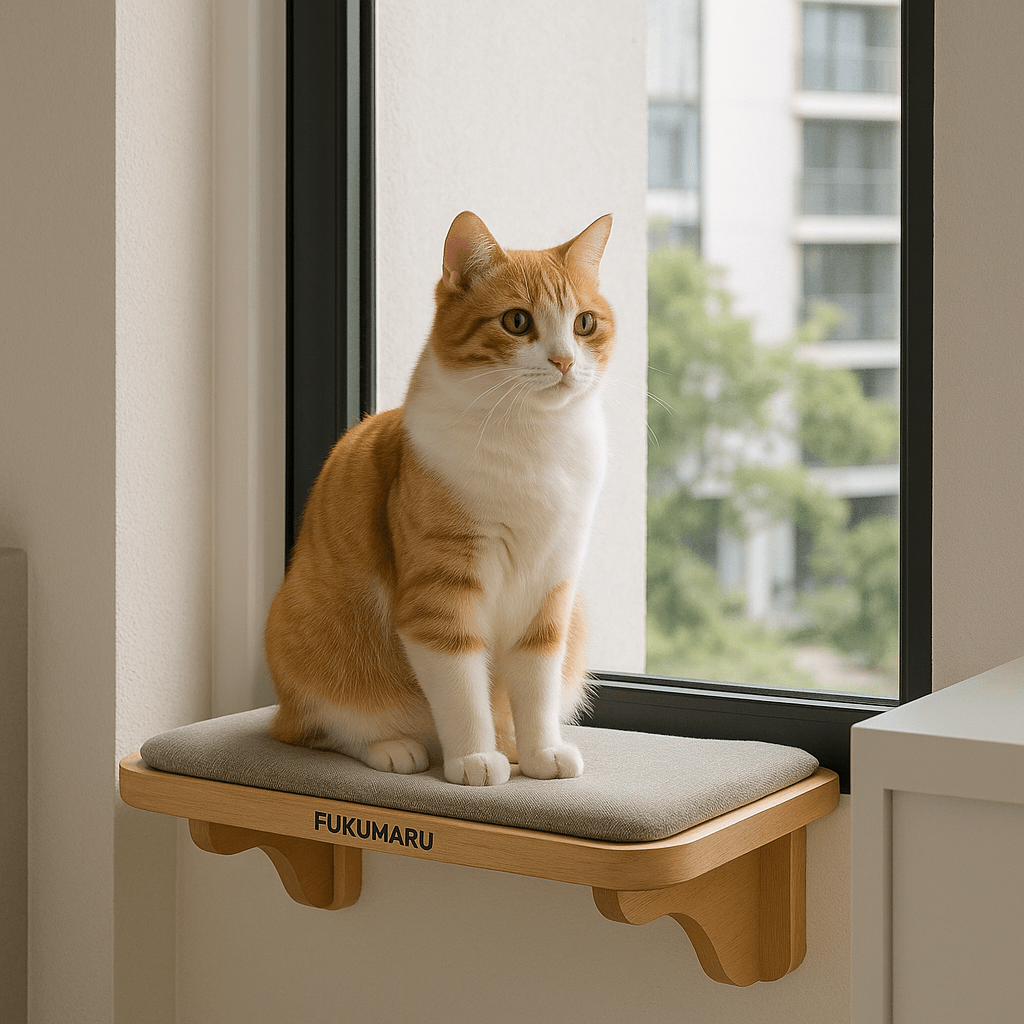 Fukumaru wooden window cat perch with cushion