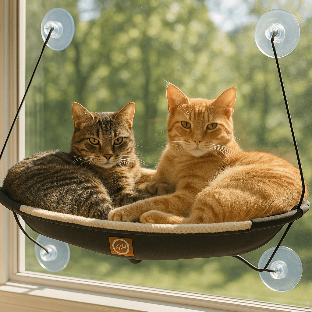 K&H EZ window mount cat perch with cats lounging. One of the best smart cat window perches 2025
