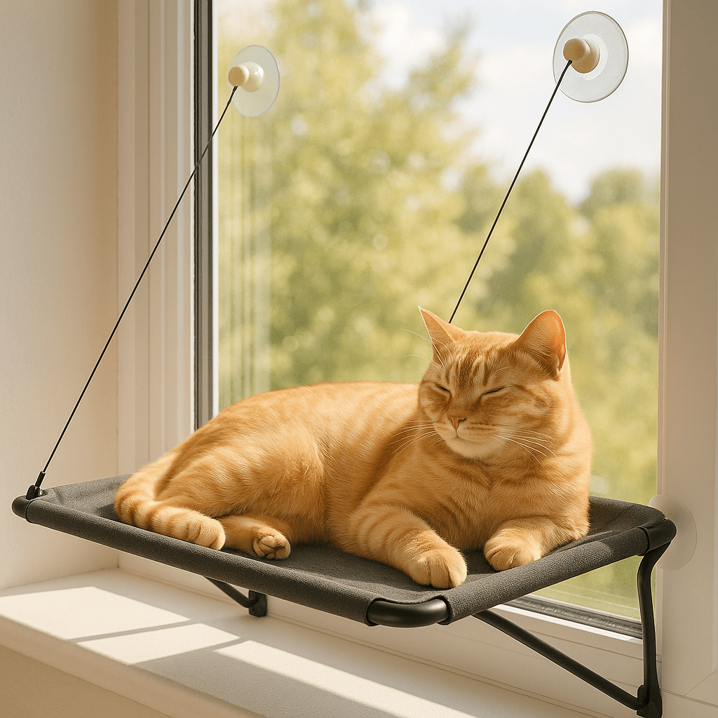 PETPAWJOY foldable cat window perch with fabric surface