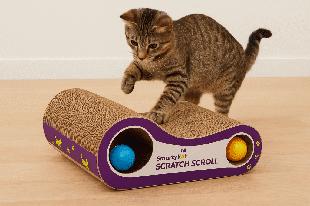 SmartyKat Scratch Scroll with interactive toys for cats