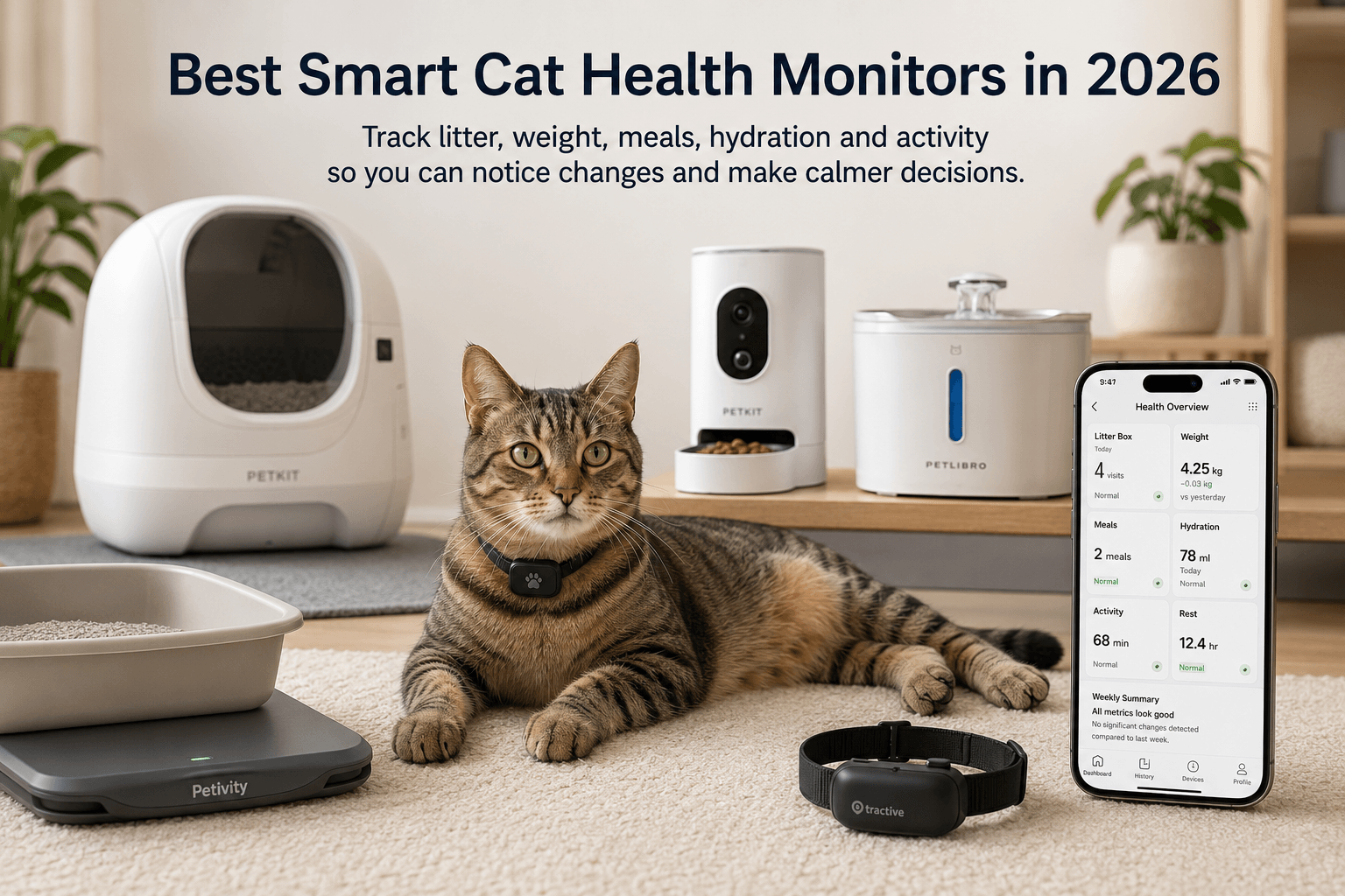Best Smart Cat Health Monitors in 2026: Litter, Weight, Meals, Hydration and Activity Data Explained
