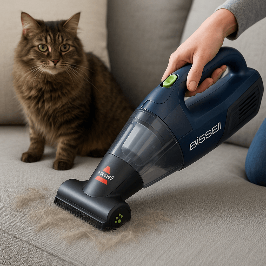 Bissell Pet Hair Eraser handheld vacuum removing cat hair