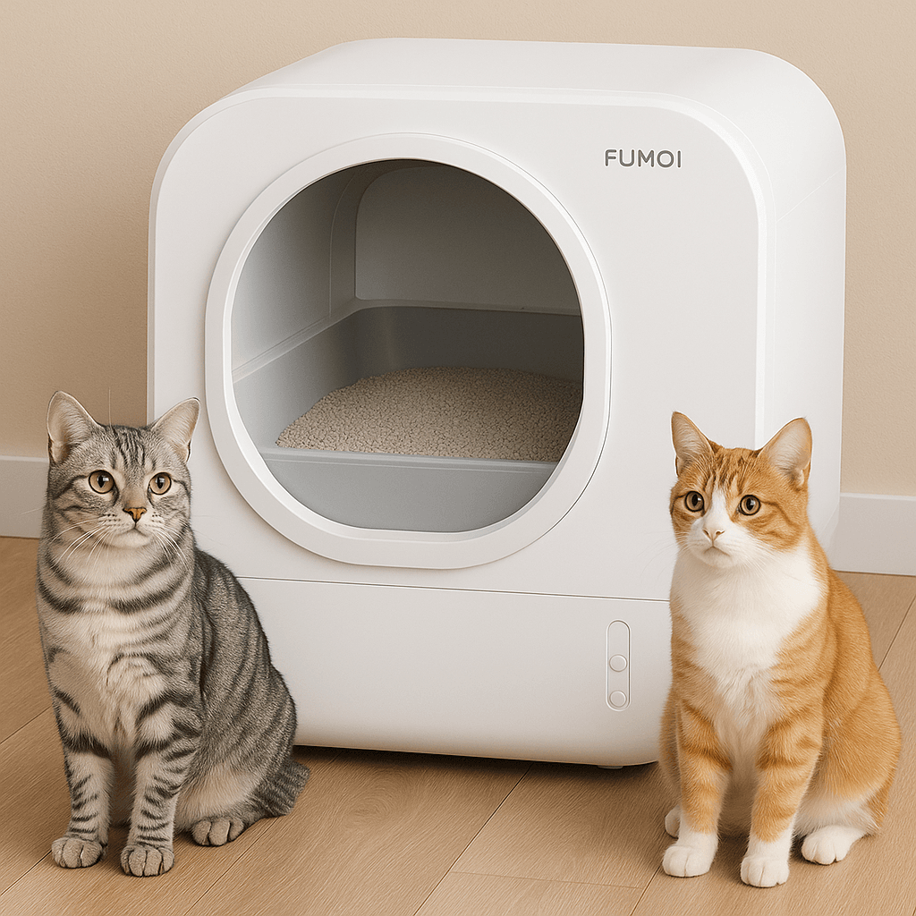 Multi-cat household using a Fumoi 95L self-cleaning litter box.
