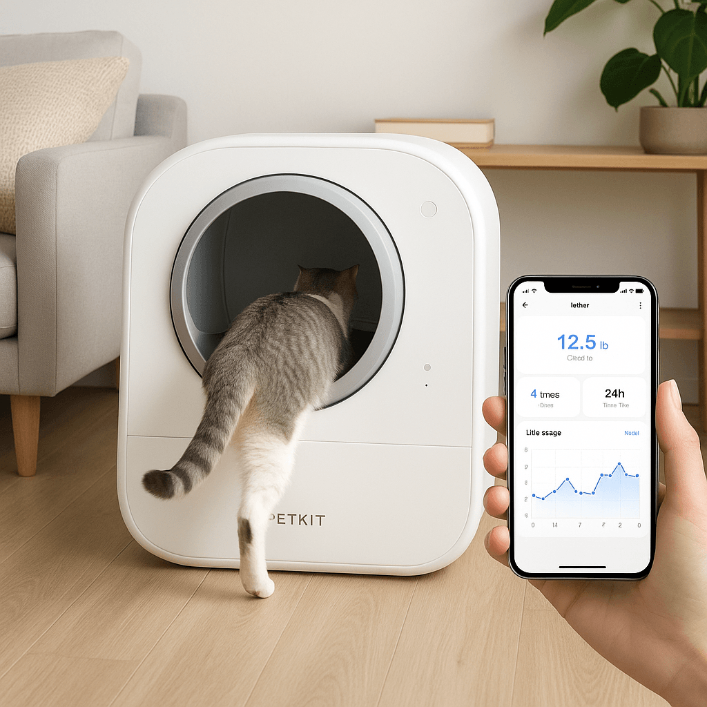 PETKIT smart litter box tracking cat bathroom habits, one of the best smart cat health monitors 2025