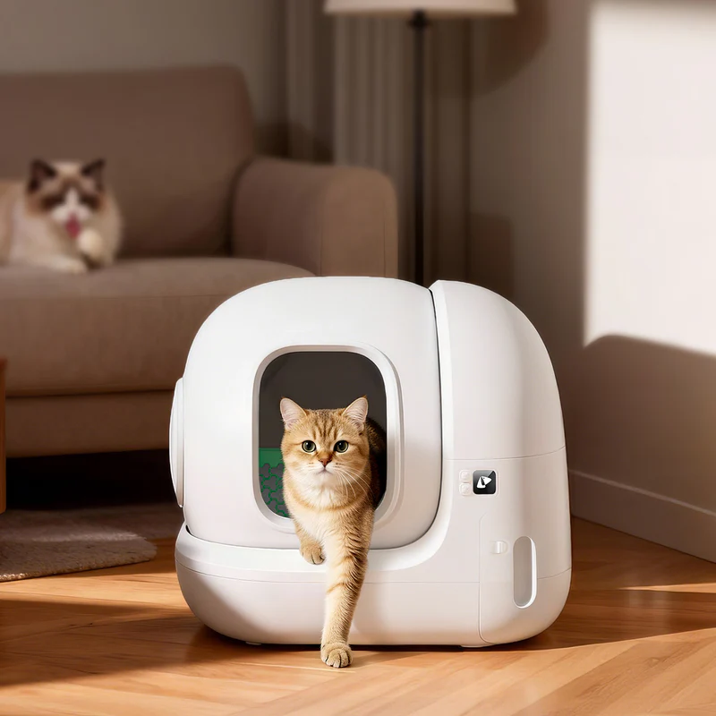 Cat exiting the PETKIT PuraMax 2 automatic self-cleaning litter box