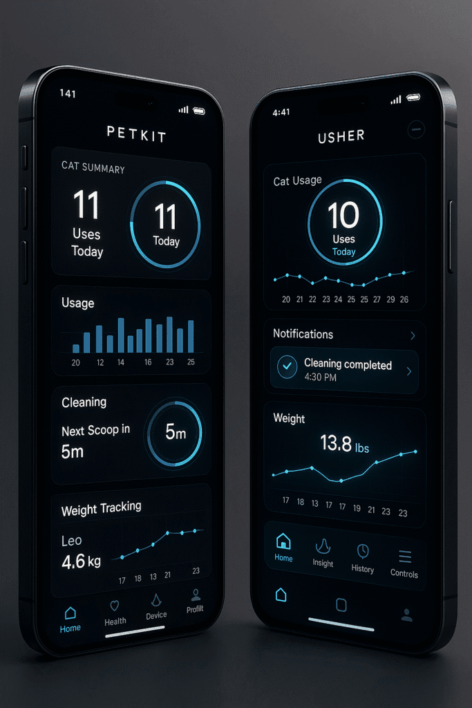 PETKIT App vs Whisker App comparison for smart litter box features 2025