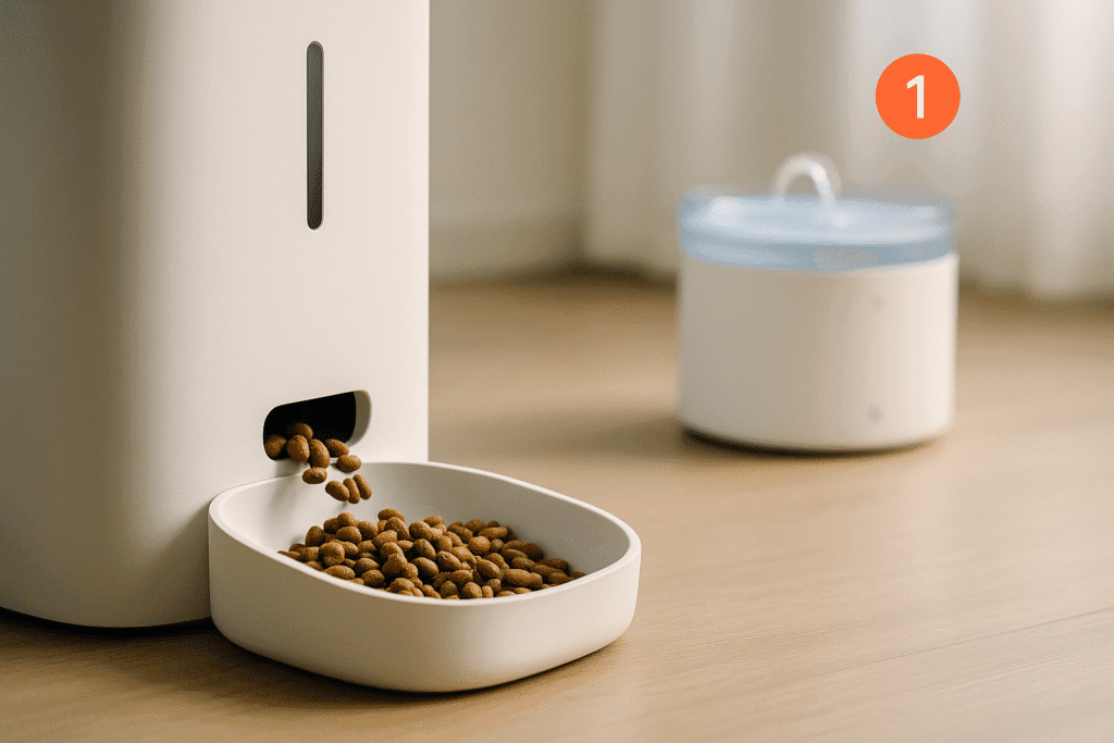 Automatic feeder and smart fountain placed for better hydration.