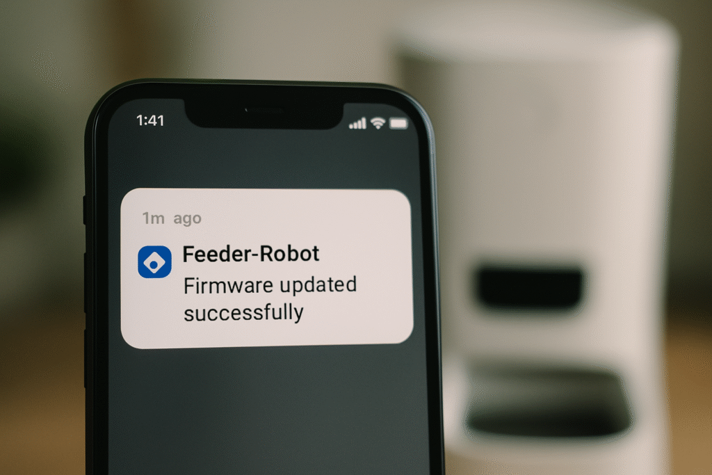 Feeder-Robot firmware update confirmation on Whisker app.