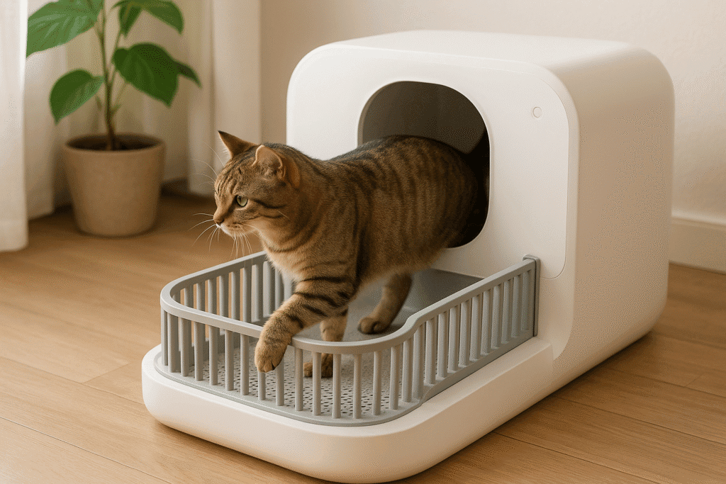 PETKIT PuraMax Fence guiding clean entry into the litter box.
