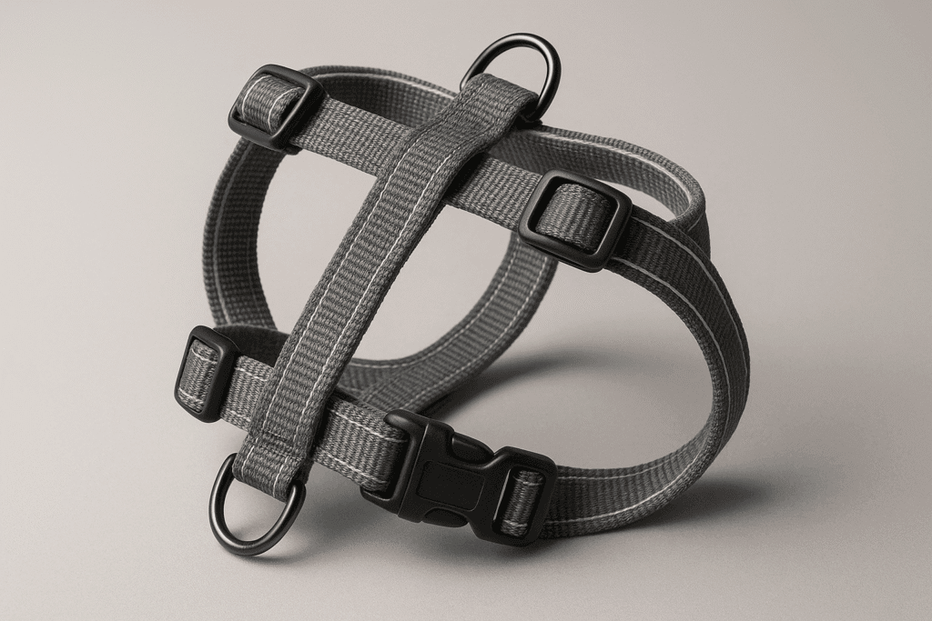 Smart cat harness with reflective elements and secure buckles.