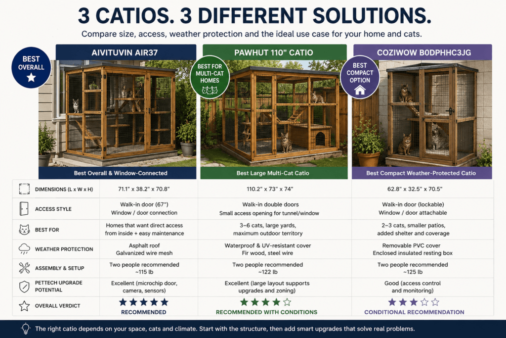 Comparison of Aivituvin AIR37, PawHut 110-inch and COZIWOW outdoor cat enclosures