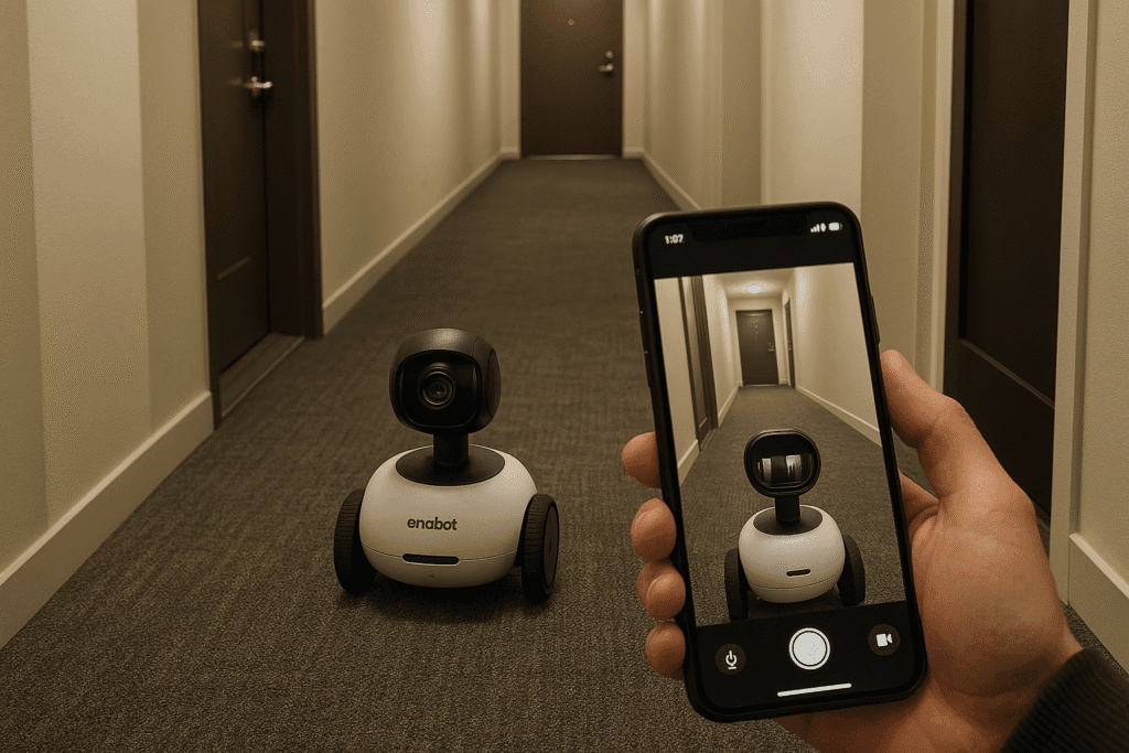 Enabot ROLA PetPal robot monitoring at home.