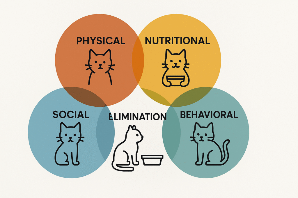 Infographic of the five environmental systems for indoor cats