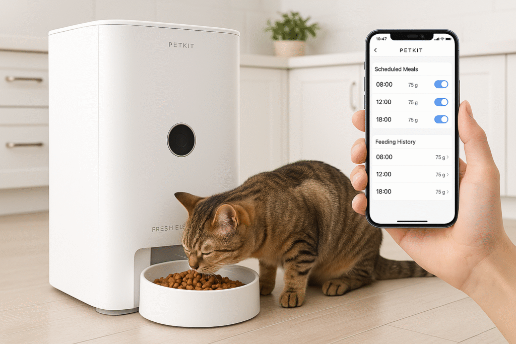 PETKIT Fresh Element smart feeder controlled and monitored via the PETKIT app