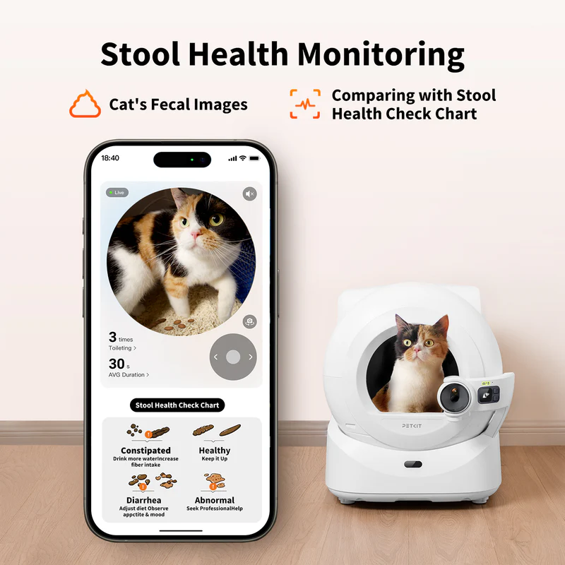 PETKIT Purobot Ultra app showing stool health monitoring and litter box activity for an individual cat.