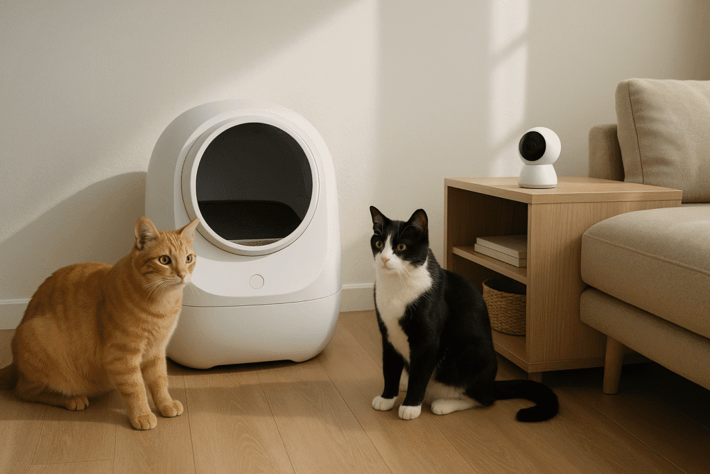 Purobot Ultra Automatic Cat Litter Box 2025 monitoring a multi-cat home.