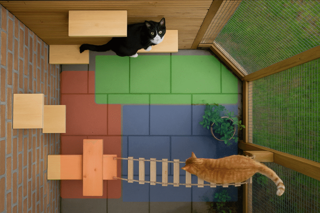 Catio camera placement showing motion monitoring zones.