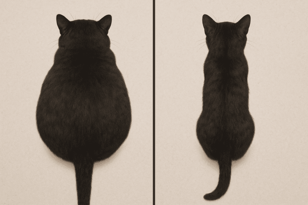 Illustration of overweight vs healthy body condition in a cat