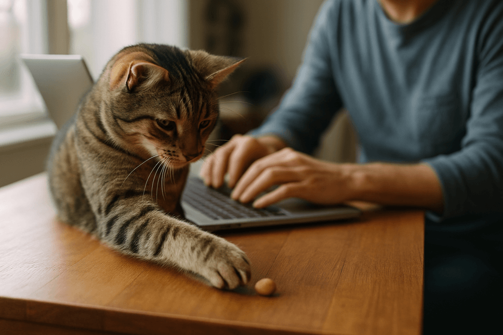Cat knocking objects for attention—classic boredom behavior