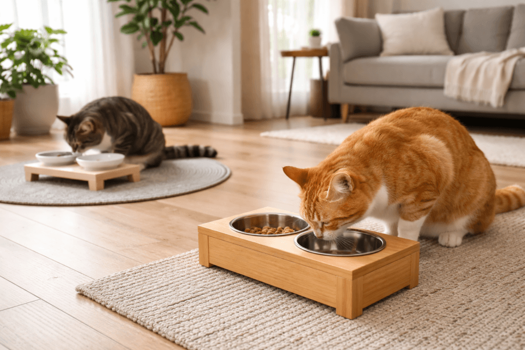 Separate feeding stations support harmony in multi-cat households