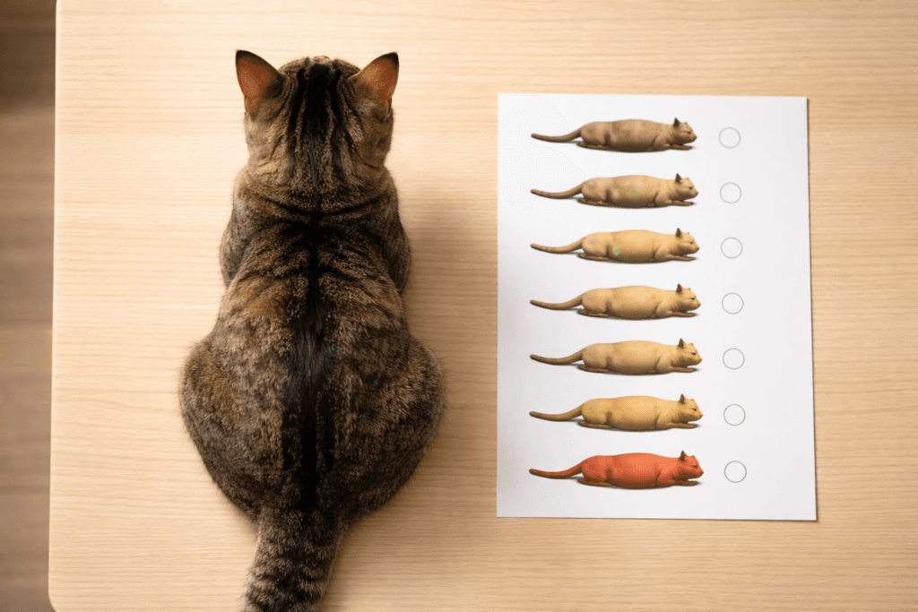 Visual check for waistline as part of body condition scoring in cats