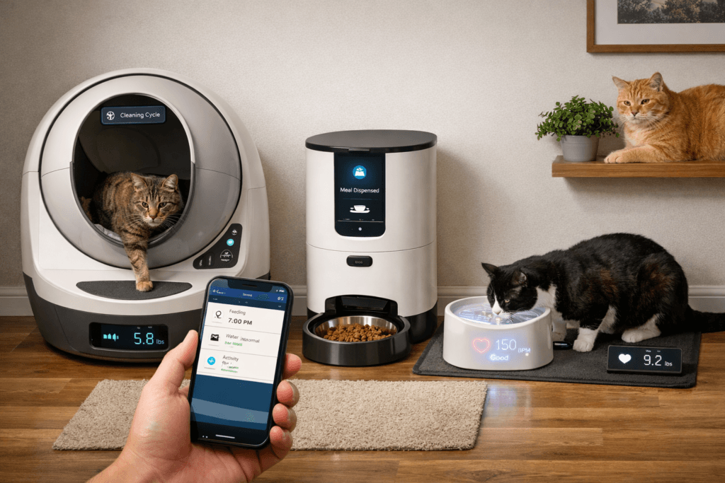 Advanced multi-cat smart pet setup representing a control-heavy ecosystem