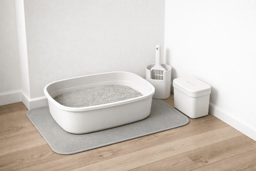 Minimal smart litter box setup emphasizing everyday simplicity and value