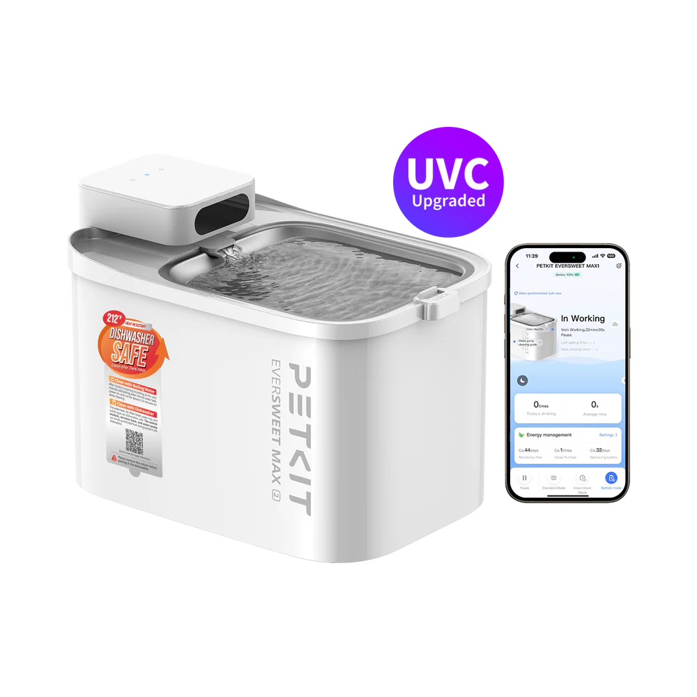 PETKIT EverSweet Max 2 UVC cordless smart cat water fountain in a modern home.