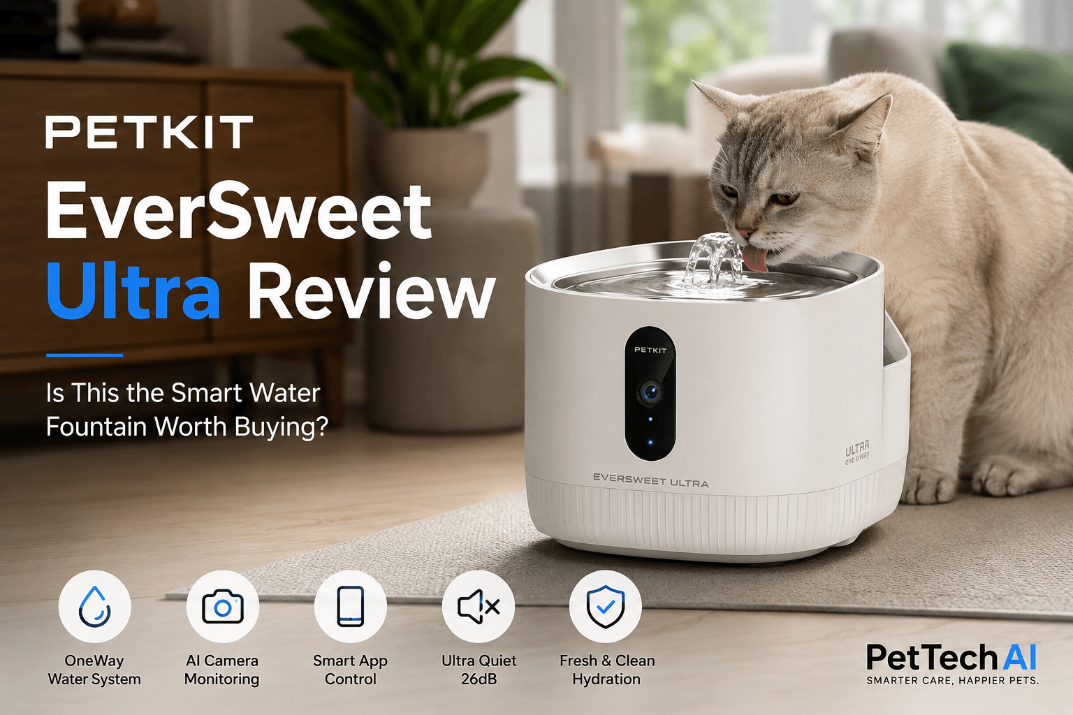 Illustration of a smart cat water fountain inspired by premium hydration technology