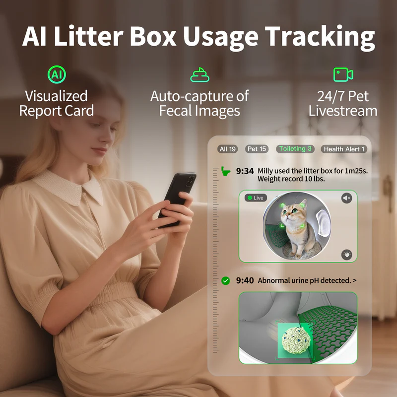 PETKIT Purobot Max Pro 2 AI litter box monitoring with live tracking, pet recognition, and health reports.
