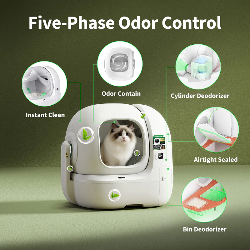 PETKIT Purobot Max Pro 2 sealed waste bin and deodorization system for automatic litter box odor control.