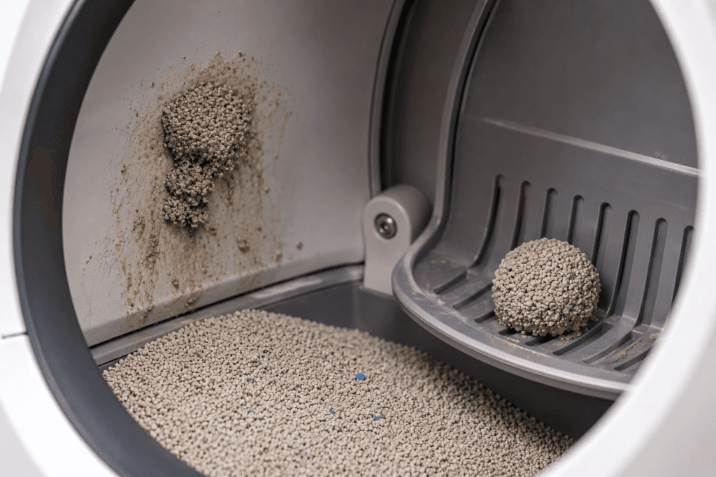 Cat litter clump sticking to the liner of an automatic litter box.
